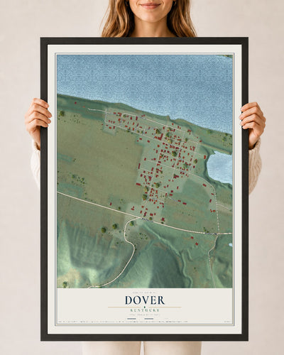 Map of Dover, Kentucky, 24 x 36 inch print in a black wood frame