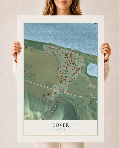 Map of Dover, Kentucky, 24 x 36 inch print in a white wood frame