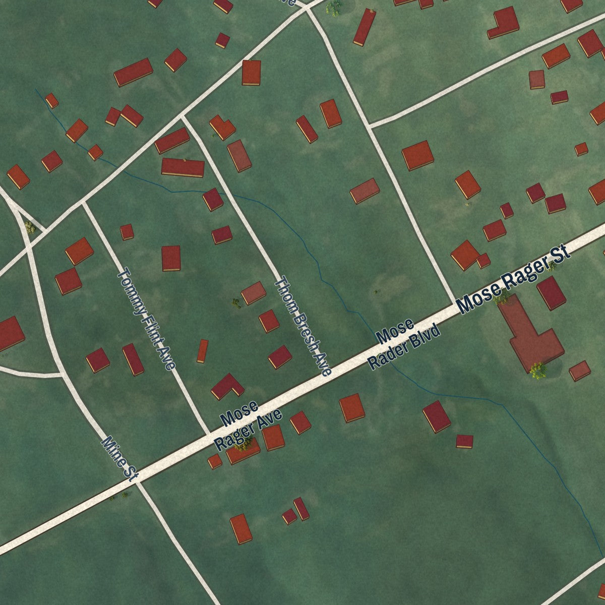 Second close-up of the map of Drakesboro, Kentucky print showing more streets and buildings