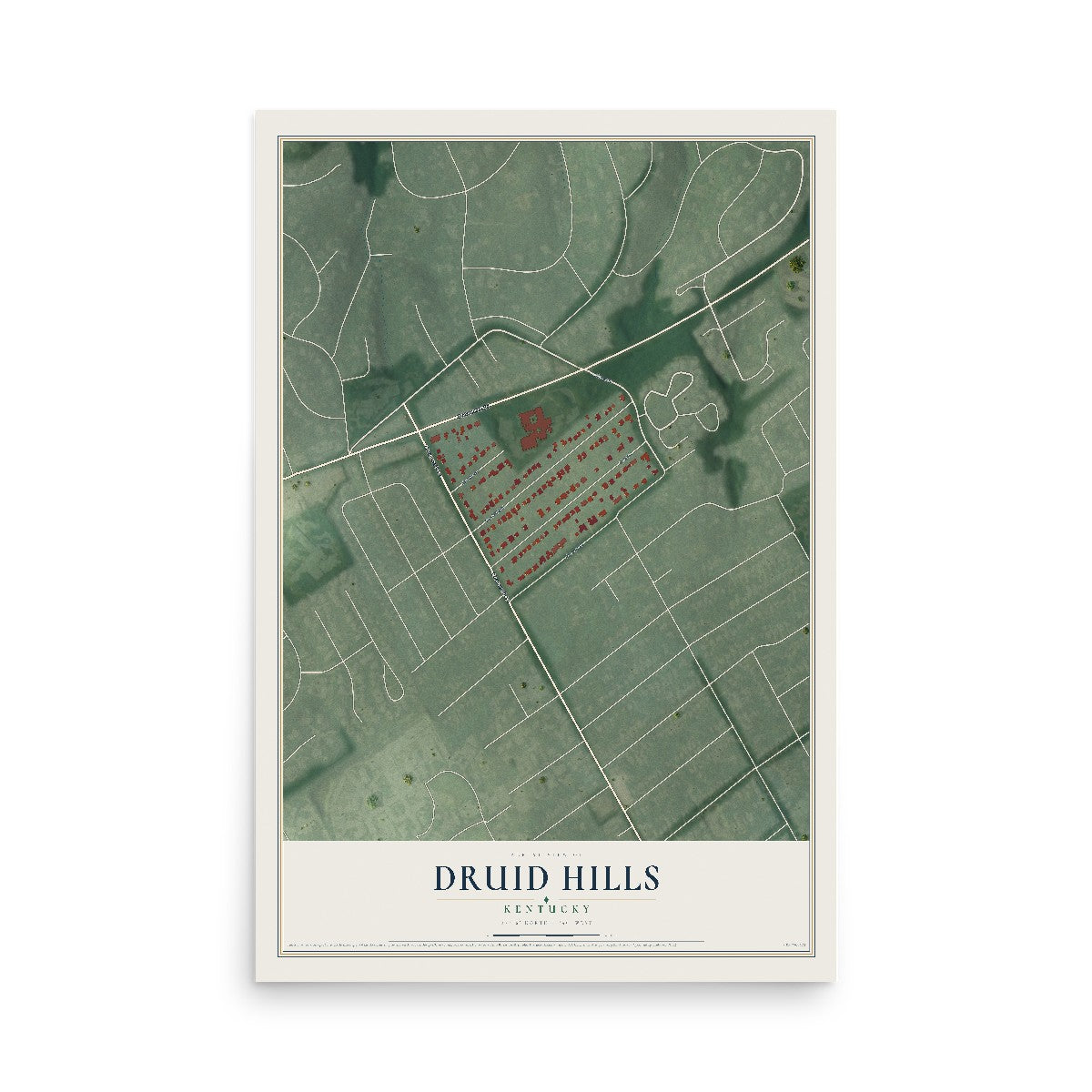 Map of Druid Hills, Kentucky, 12 x 18 inch unframed archival matte print