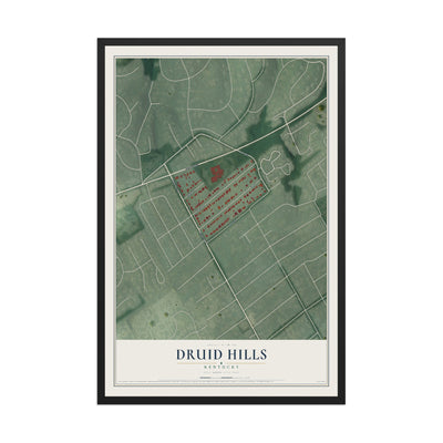 Map of Druid Hills, Kentucky, 12 x 18 inch print in a black wood frame