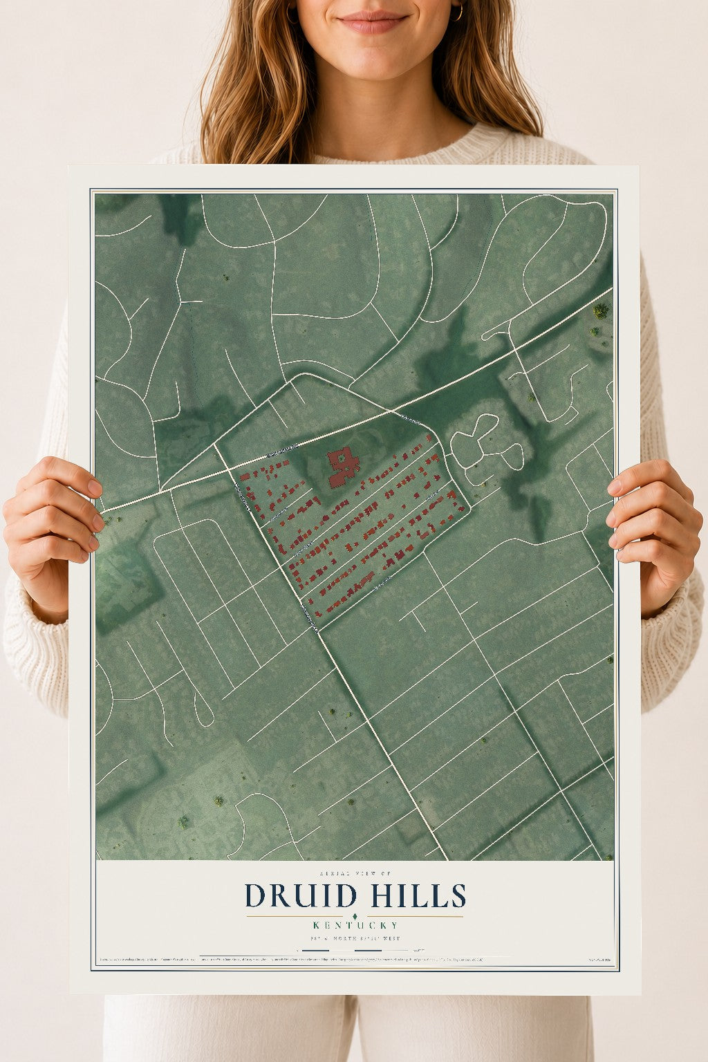 Map of Druid Hills, Kentucky, 18 x 24 inch unframed archival matte print