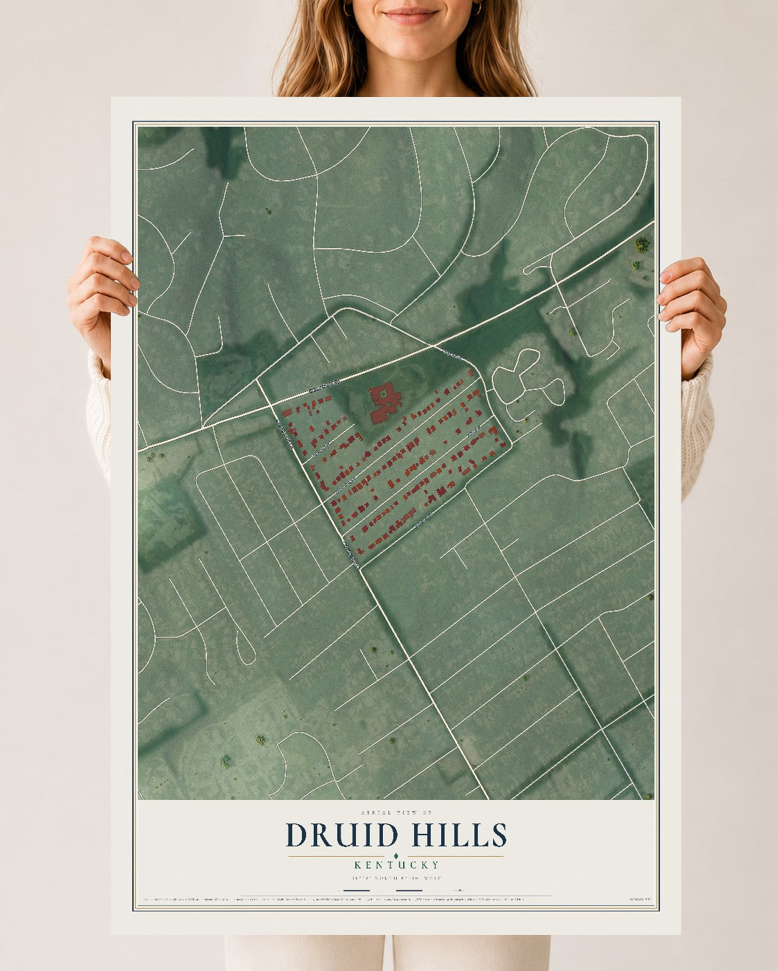 Map of Druid Hills, Kentucky, 24 x 36 inch unframed archival matte print