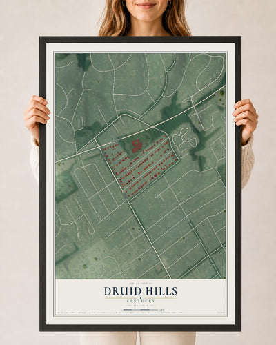Map of Druid Hills, Kentucky, 24 x 36 inch print in a black wood frame