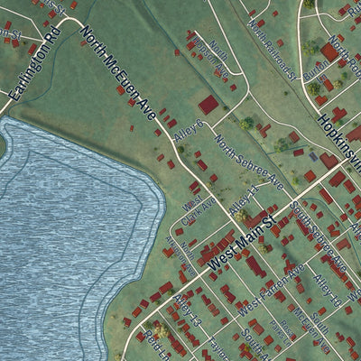 Close-up of the map of Earlington, Kentucky print showing street and building detail