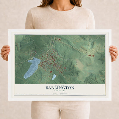 Map of Earlington, Kentucky, 12 x 18 inch print in a white wood frame
