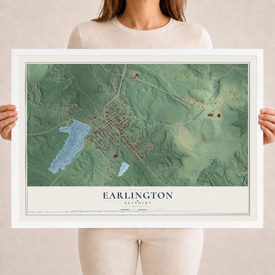 Map of Earlington, Kentucky, 18 x 24 inch print in a white wood frame