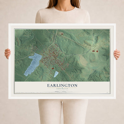Map of Earlington, Kentucky, 24 x 36 inch print in a white wood frame