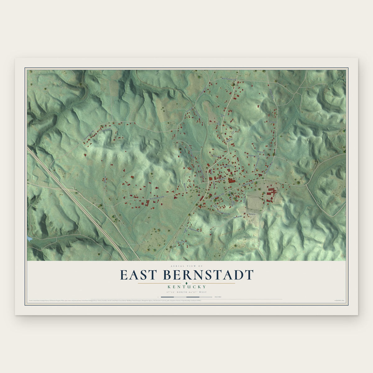 East Bernstadt, Kentucky map print, the full design