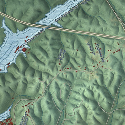 Second close-up of the map of Eddyville, Kentucky print showing more streets and buildings