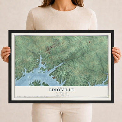 Map of Eddyville, Kentucky, 12 x 18 inch print in a black wood frame