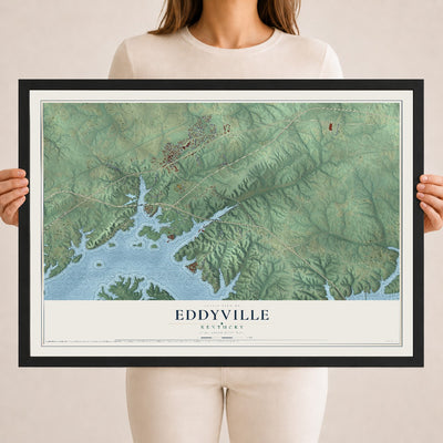 Map of Eddyville, Kentucky, 18 x 24 inch print in a black wood frame