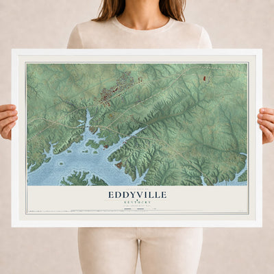 Map of Eddyville, Kentucky, 18 x 24 inch print in a white wood frame