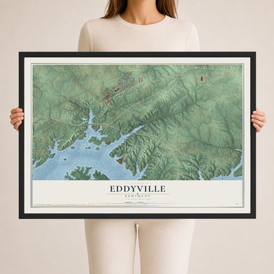 Map of Eddyville, Kentucky, 24 x 36 inch print in a black wood frame