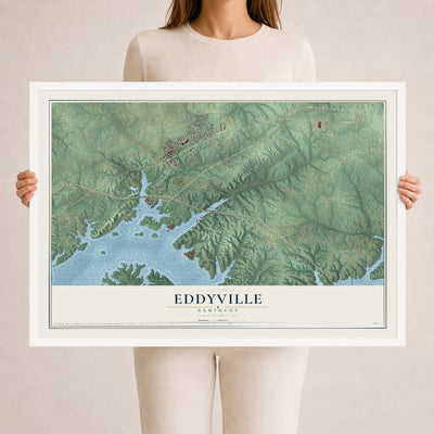 Map of Eddyville, Kentucky, 24 x 36 inch print in a white wood frame