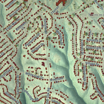 Close-up of the map of Edgewood, Kentucky print showing street and building detail