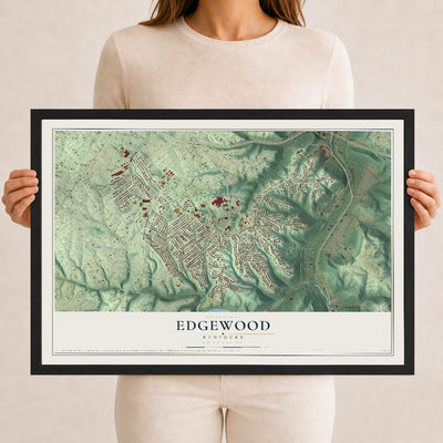 Map of Edgewood, Kentucky, 12 x 18 inch print in a black wood frame