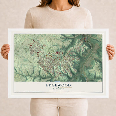 Map of Edgewood, Kentucky, 12 x 18 inch print in a white wood frame