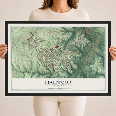 Map of Edgewood, Kentucky, 18 x 24 inch print in a black wood frame