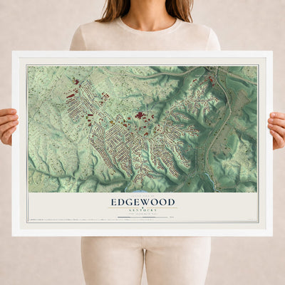 Map of Edgewood, Kentucky, 18 x 24 inch print in a white wood frame