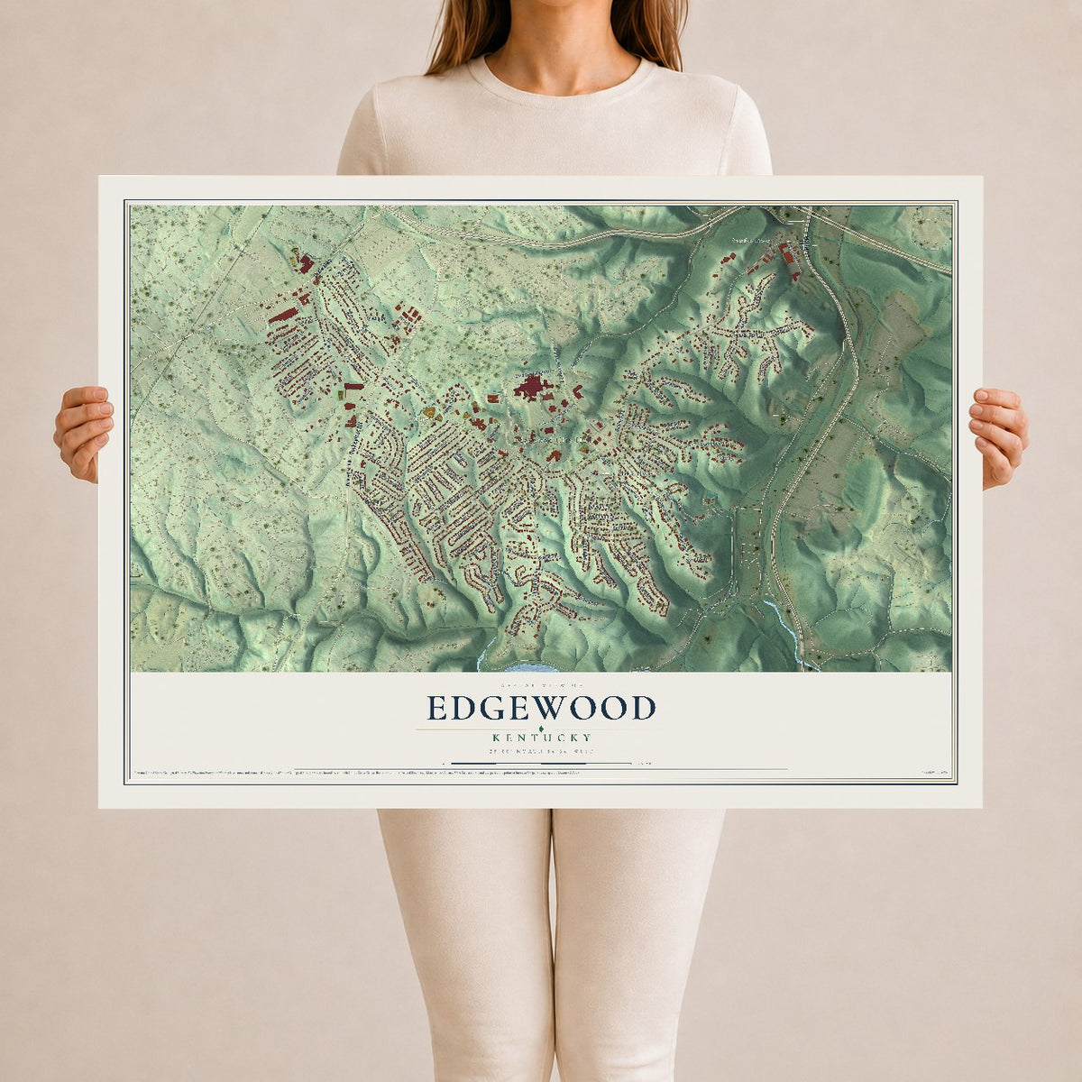 Map of Edgewood, Kentucky, 24 x 36 inch unframed archival matte print