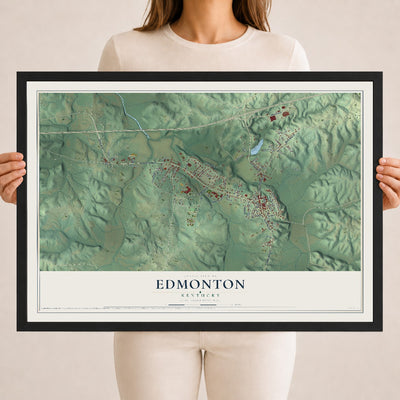 Map of Edmonton, Kentucky, 18 x 24 inch print in a black wood frame