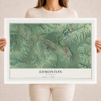 Map of Edmonton, Kentucky, 18 x 24 inch print in a white wood frame