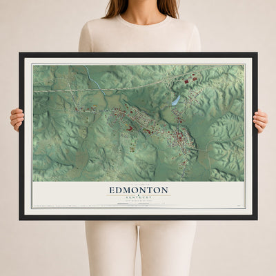 Map of Edmonton, Kentucky, 24 x 36 inch print in a black wood frame