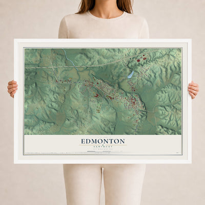 Map of Edmonton, Kentucky, 24 x 36 inch print in a white wood frame