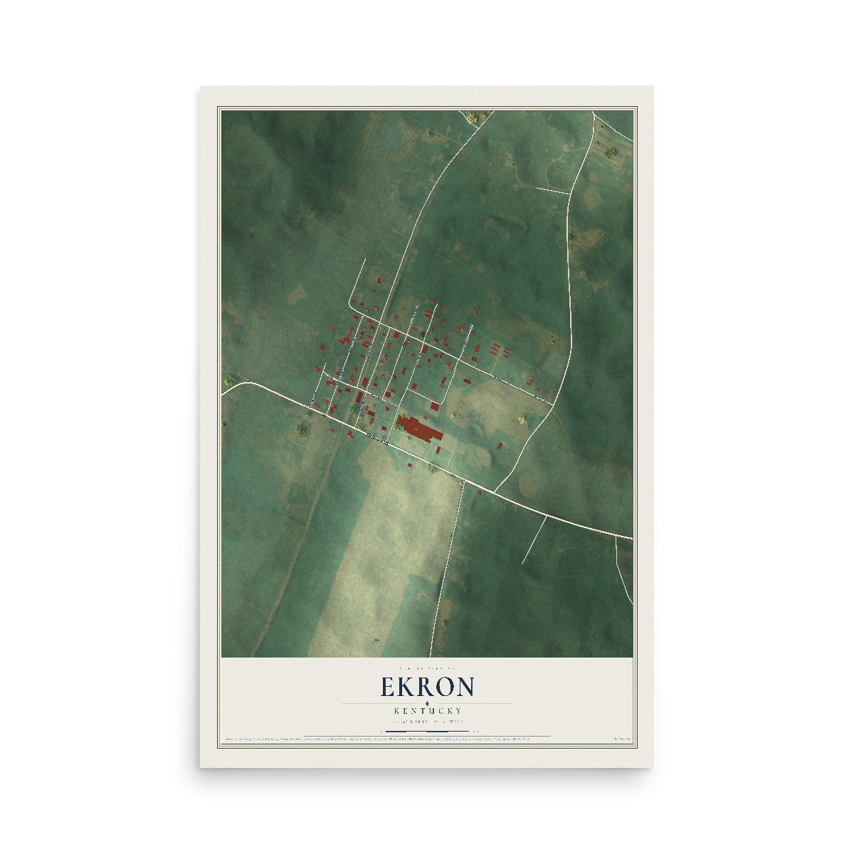 Map of Ekron, Kentucky, 12 x 18 inch unframed archival matte print
