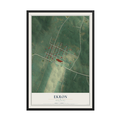 Map of Ekron, Kentucky, 12 x 18 inch print in a black wood frame