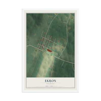 Map of Ekron, Kentucky, 12 x 18 inch print in a white wood frame