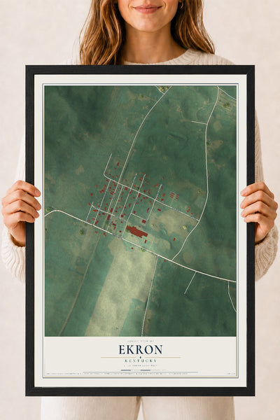 Map of Ekron, Kentucky, 18 x 24 inch print in a black wood frame