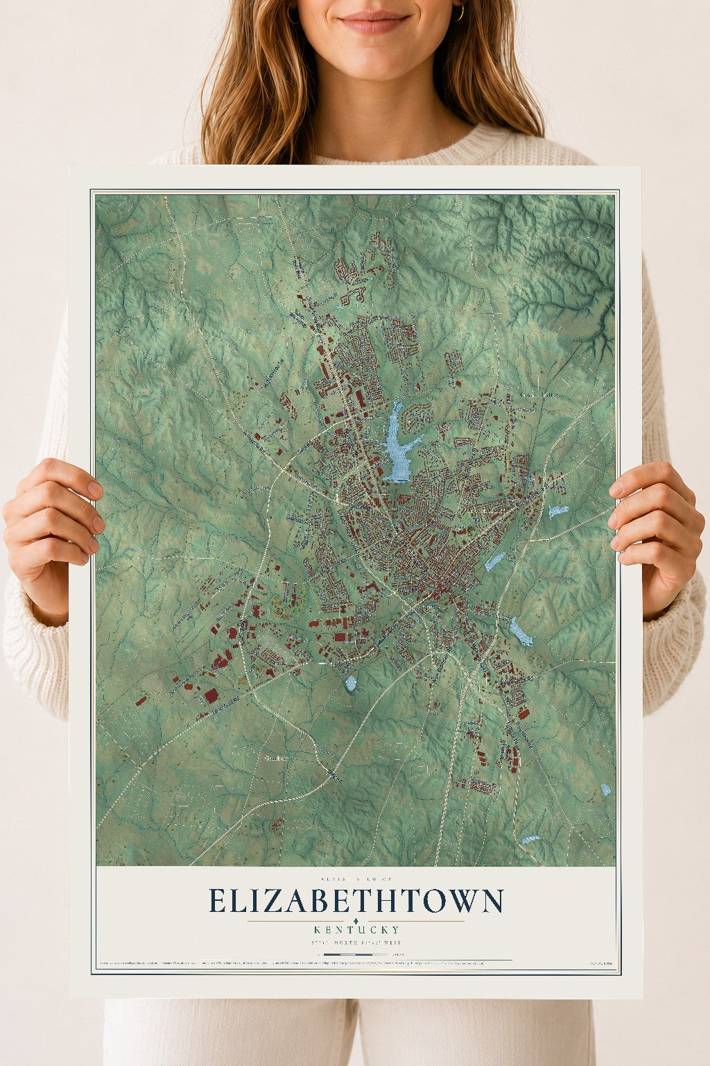 Map of Elizabethtown, Kentucky, 18 x 24 inch unframed archival matte print