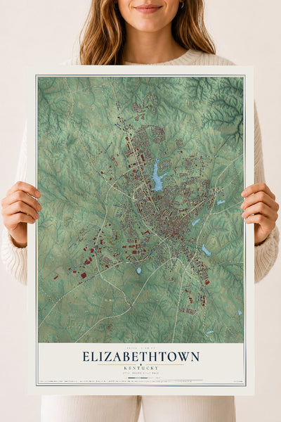 Map of Elizabethtown, Kentucky, 18 x 24 inch unframed archival matte print
