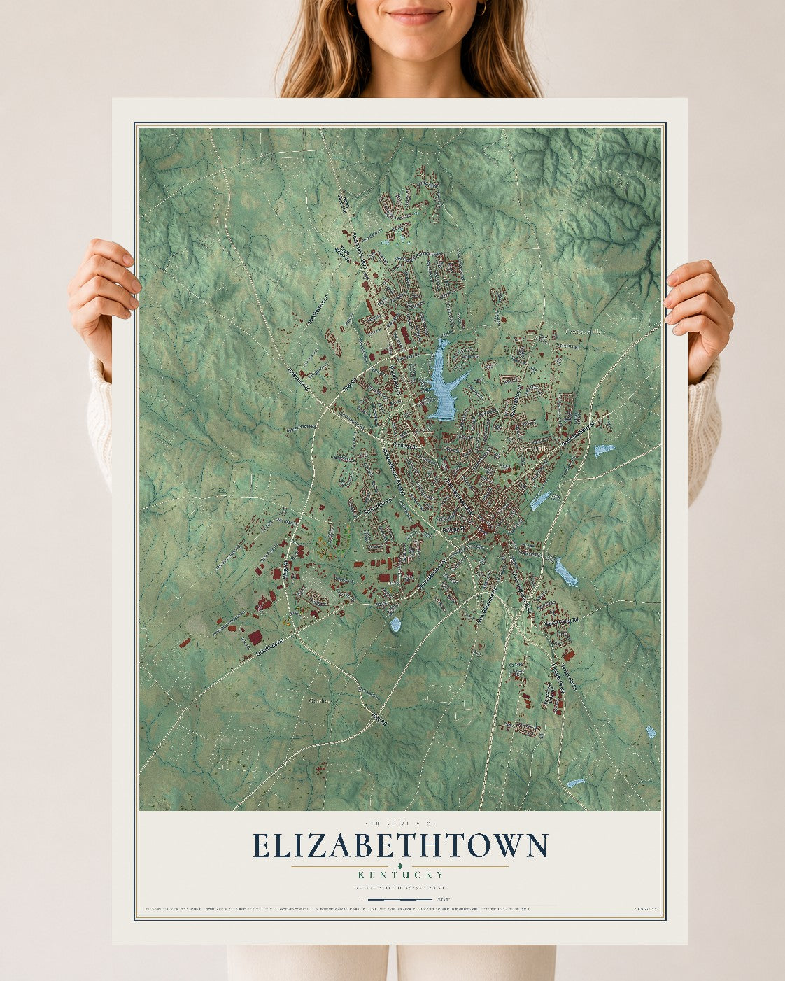 Map of Elizabethtown, Kentucky, 24 x 36 inch unframed archival matte print