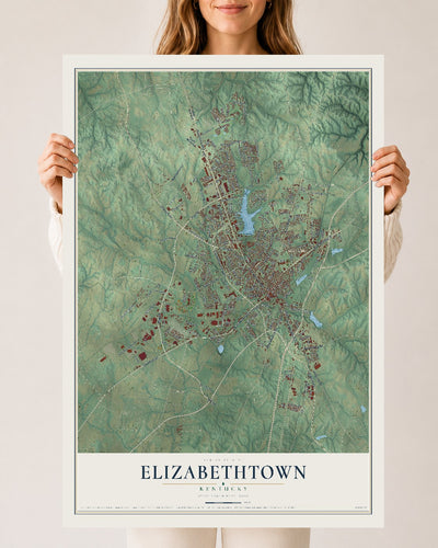 Map of Elizabethtown, Kentucky, 24 x 36 inch unframed archival matte print