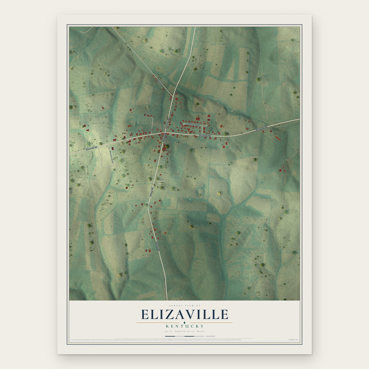Elizaville, Kentucky map print, the full design