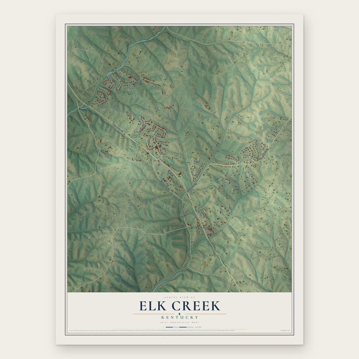 Elk Creek, Kentucky map print, the full design