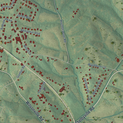 Close-up of the map of Elk Creek, Kentucky print showing street and building detail