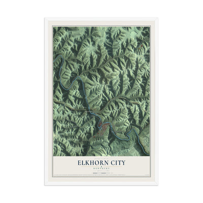 Map of Elkhorn City, Kentucky, 12 x 18 inch print in a white wood frame