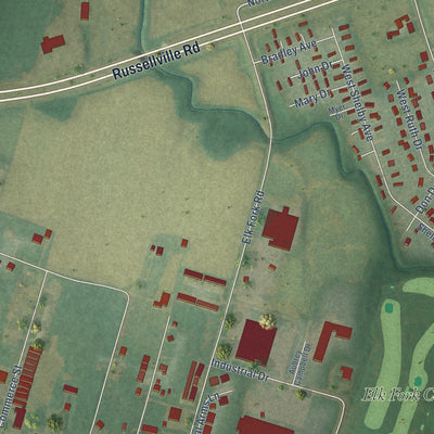 Second close-up of the map of Elkton, Kentucky print showing more streets and buildings