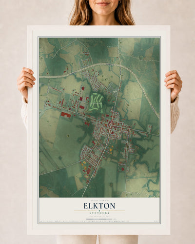 Map of Elkton, Kentucky, 24 x 36 inch print in a white wood frame