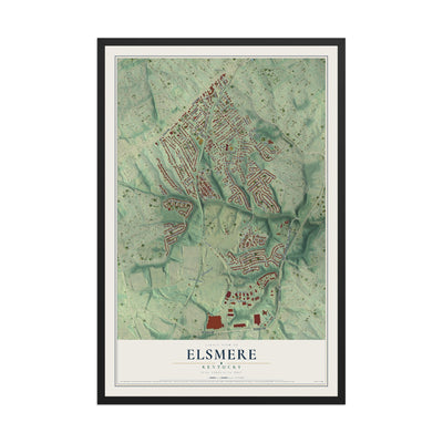 Map of Elsmere, Kentucky, 12 x 18 inch print in a black wood frame
