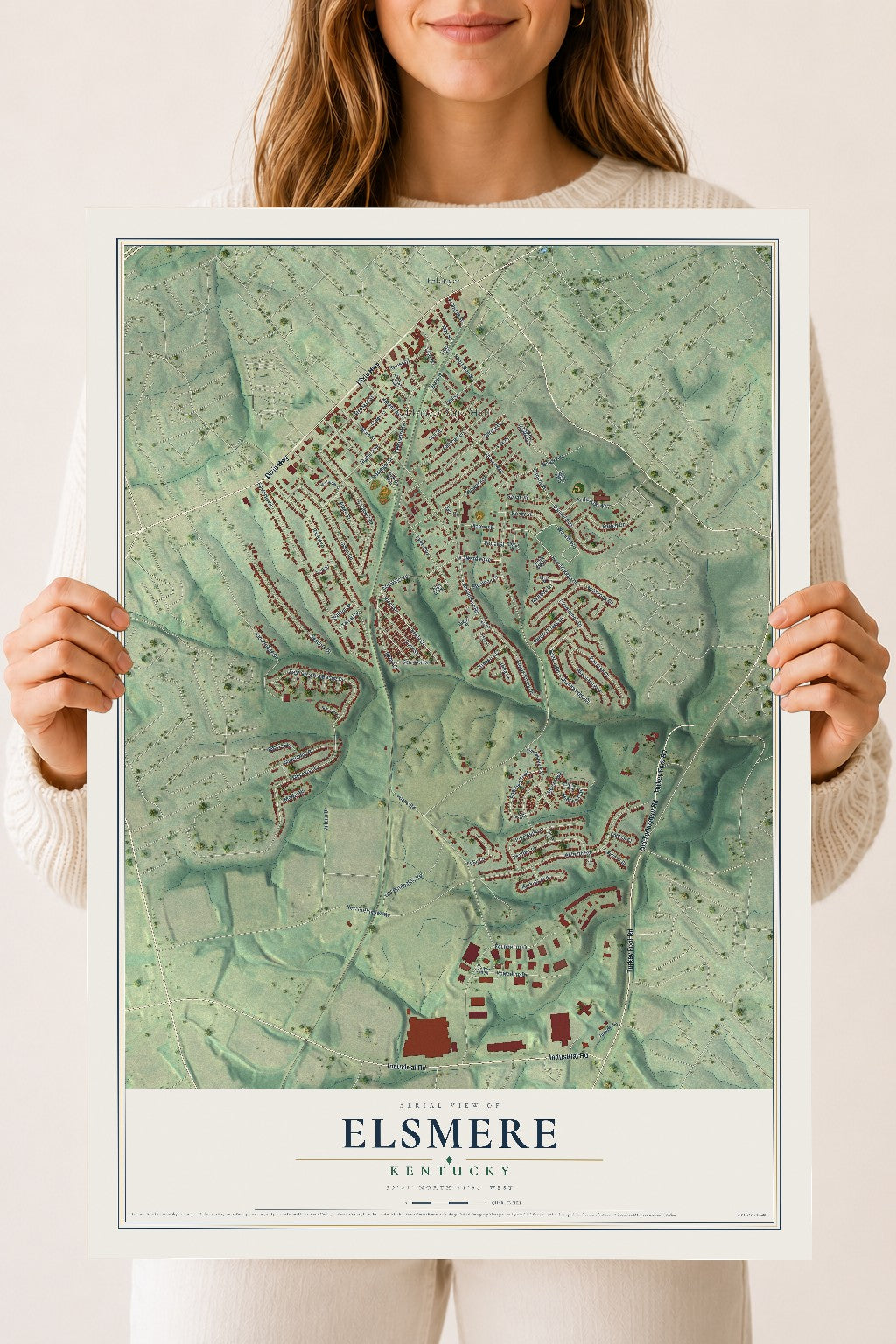 Map of Elsmere, Kentucky, 18 x 24 inch unframed archival matte print
