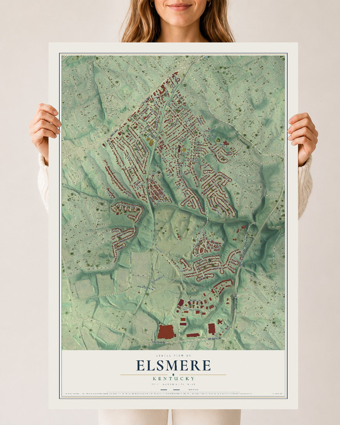 Map of Elsmere, Kentucky, 24 x 36 inch unframed archival matte print