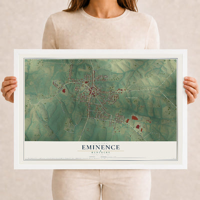 Map of Eminence, Kentucky, 12 x 18 inch print in a white wood frame