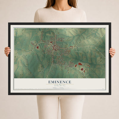 Map of Eminence, Kentucky, 24 x 36 inch print in a black wood frame