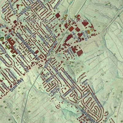 Close-up of the map of Erlanger, Kentucky print showing street and building detail