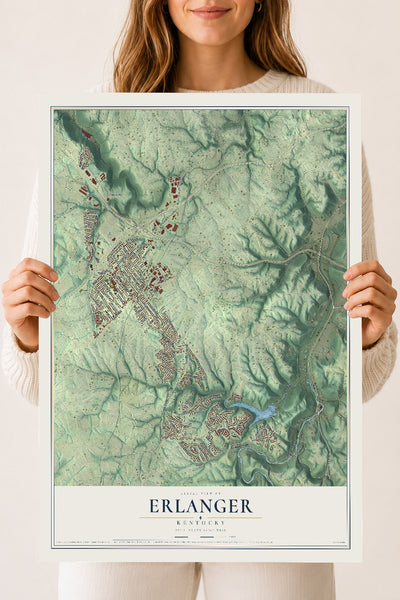 Map of Erlanger, Kentucky, 18 x 24 inch unframed archival matte print